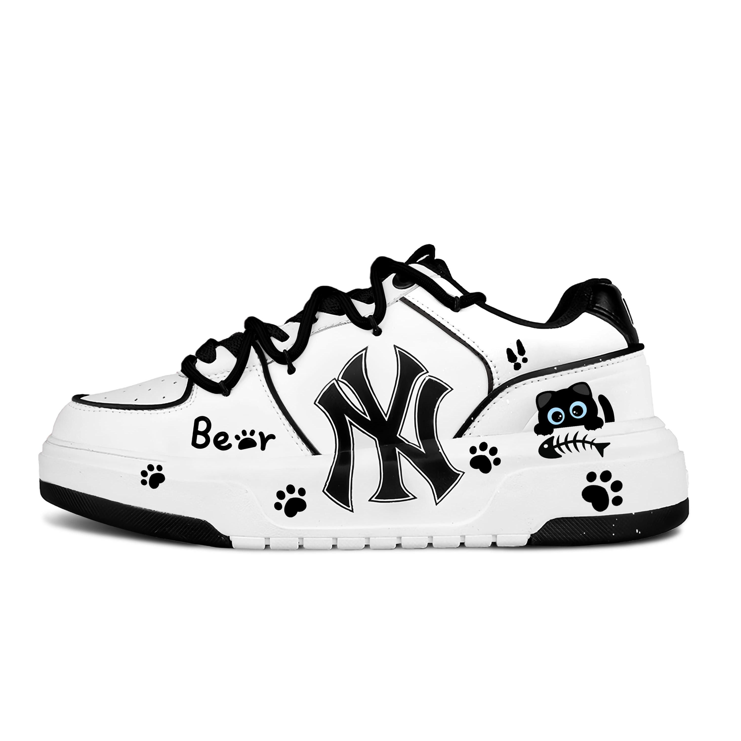 

MLB Chunky Liner Mischievous Bear Print PU Abrasion Resistant Slip Resistant Low top Skateboard Shoes Unisex Black 3ASXCA12N-50WHS(Team1940-) 36.5