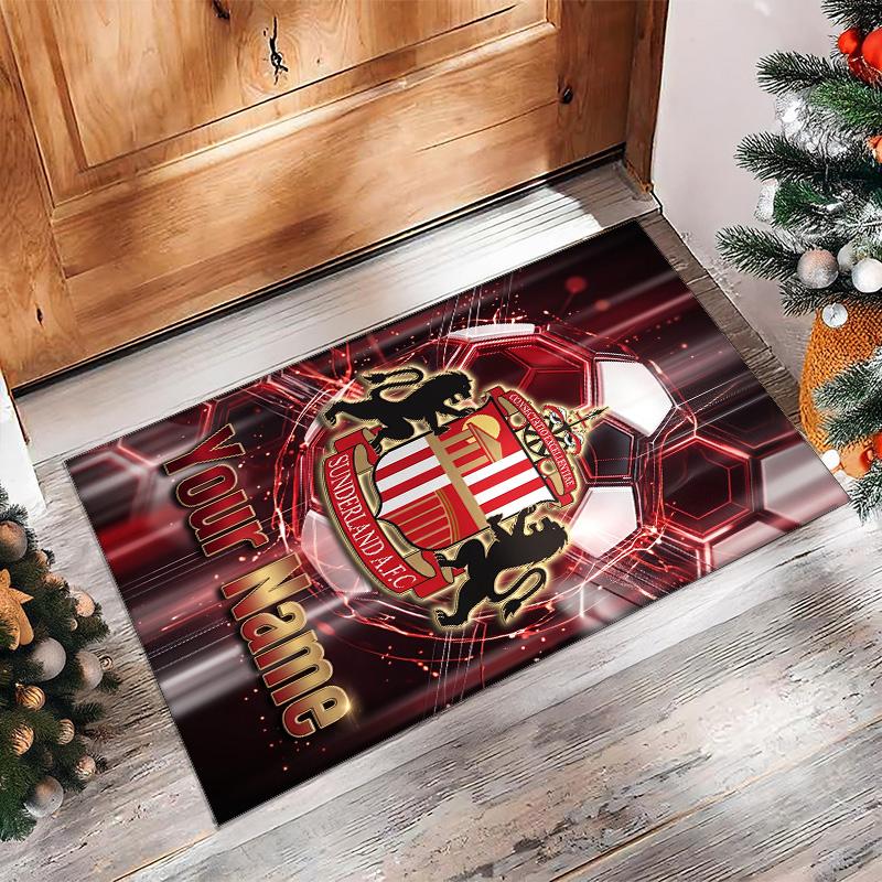 Sunderland FC Bedruckter Kristall-Samt-Teppich Rutschfester Kristall-Samt-Teppich für Sofa, Schlafzimmer, Innenbereich, Heimdekoration