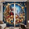 Set Of 2 Merry Christmas Santa Claus Gift Print Curtain Multiple Size Living Room Insulation Decoration Curtains Light Blocking Made Polyester Machine