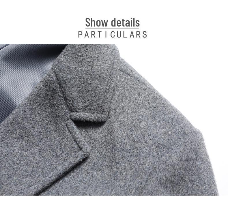 Men's Autumn and Winter Long Wool Over-the-Knee Trench Coat