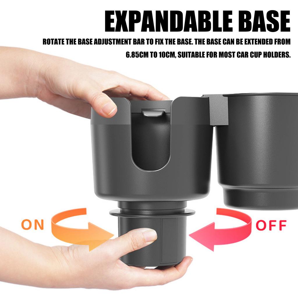 ABS Automotive Cup Holder With Builtin Organizer for Most Cars Interior Double Drink Container Designs
