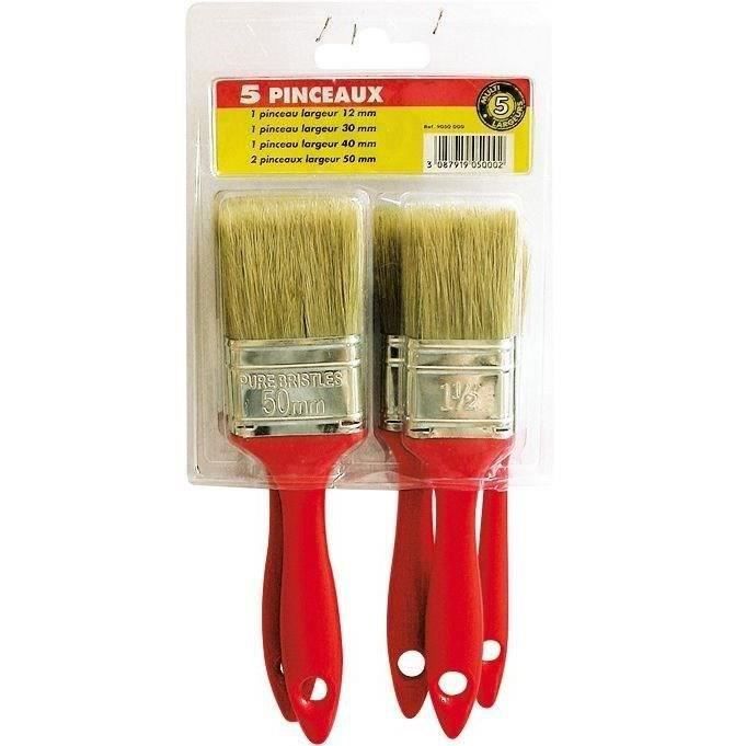 Pinceau plat lot de 5 SAVY - Rouge - Dimensions 12 mm