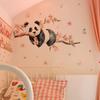 Cute Panda on Peach Tree with Butterfly and Peach Blossoms Wall Stickers, Self-Adhesive Decor for Kids Room Bedroom Dorm Room Decoration