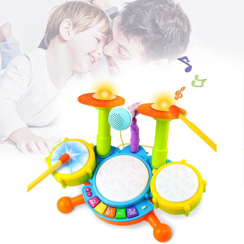 Colorful Early Education Multi-functional Drum Set With Microphone And Piano Toy Instruments For Kids Ages 2 To 6 Years