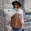 2025 New Women's Casual Fluffy Coat Long Sleeve Loose Round Neck Patchwork Zipper Animal Print Double-sided Fleece Outerwear