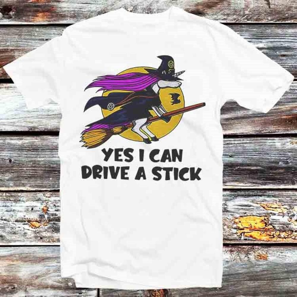 

230GSM 100% Cotton T-Shirt The Witch Yes I Can Drive A Stick Magic Wizard T Shirt Vintage Retro Cool Gift Unisex Cartoon Anime Manga Top Tee B1328 XS белый