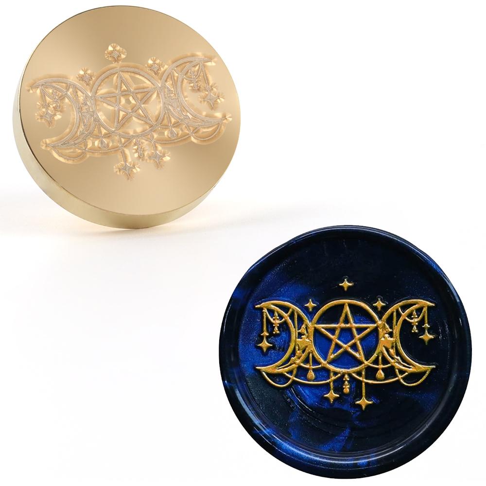 Moon Series Wax Seal Stamp, Pentagram Sealing Wax Solid Brass Stamp Heads Removable, For Decorating Notebook Invitations