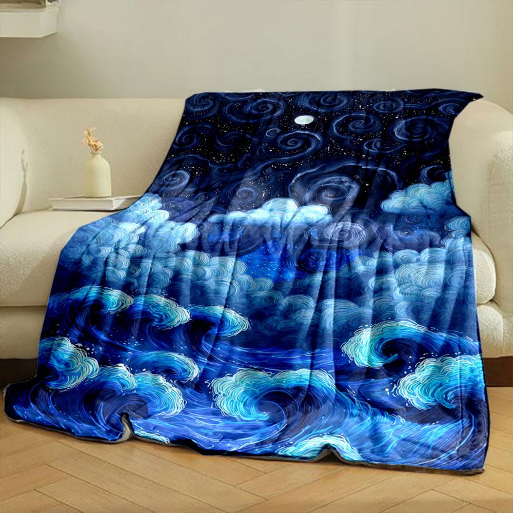 Swirling Patterns of Waves, Clouds, and a Starry Night Sky with a Moon. for All Seasons Blanket Lunch Break Throw Gift