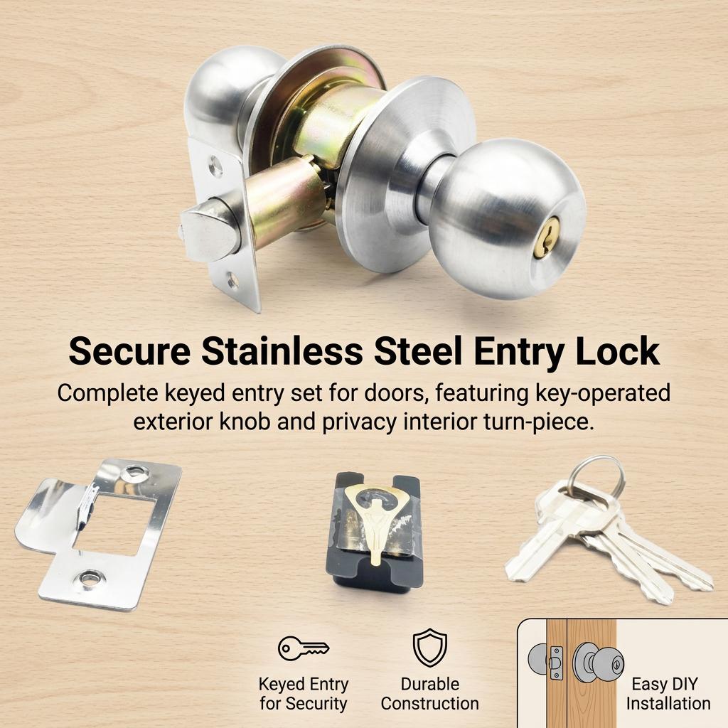Stainless Steel Ball Door Lock With Antique Copper Finish And Brass Core For Home-Security