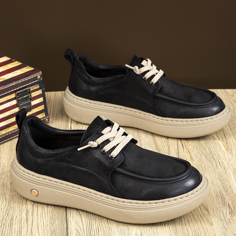 Autumn and winter new round head leather surface business casual leather shoes fashion lace-up low-top leather shoes men's large size shoes