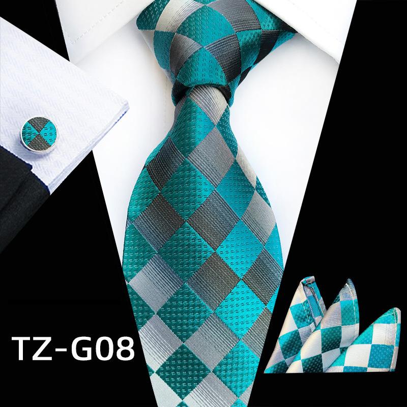 Plaid Formal Wear Men'S Tie Pocket Towel Cuff Three-Piece Set