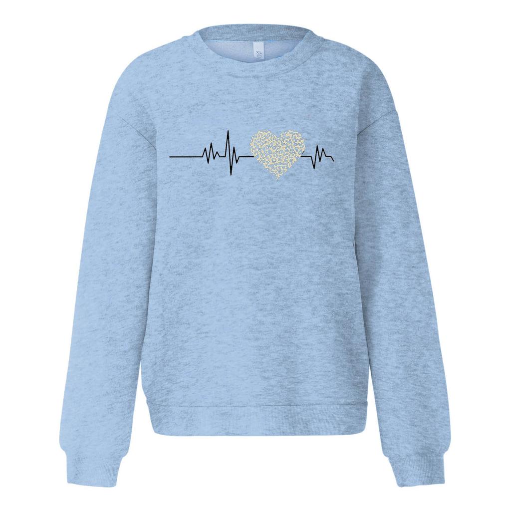 Women's Casual Valentine's Day Love Printed Round Neck Pullover Long Sleeve Top