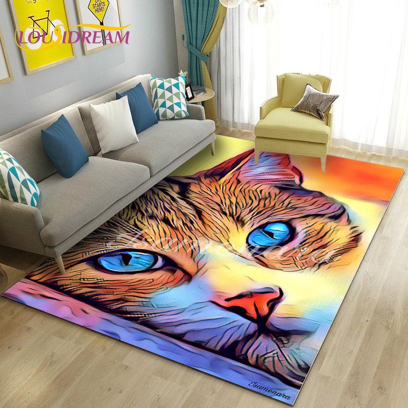 3D Cartoon Cute Cat Area Rug,Carpet Rug for Living Room Bedroom Sofa Doormat Kitchen Decoration,Kid Play Game Non-slip Floor Mat