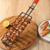 Portable BBQ Hot Dog Sausage Grill Basket With Wooden Handle Removable Grill Cage For Garden Party Camping Use