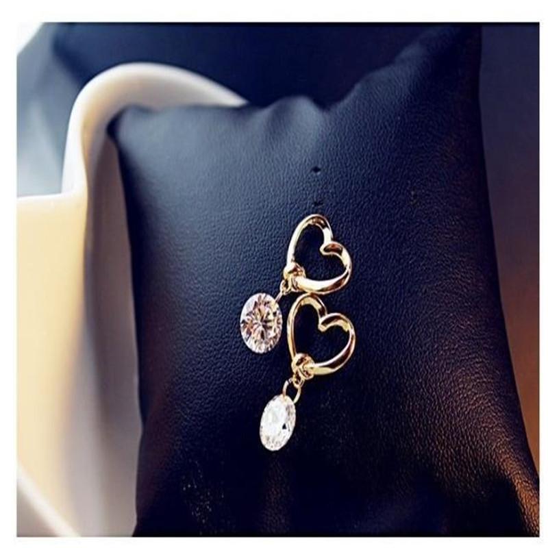 Fashion Golden Love Heart Cutout Cute Pendant Zircon Earrings for Women Girl Accessories  Jewelry