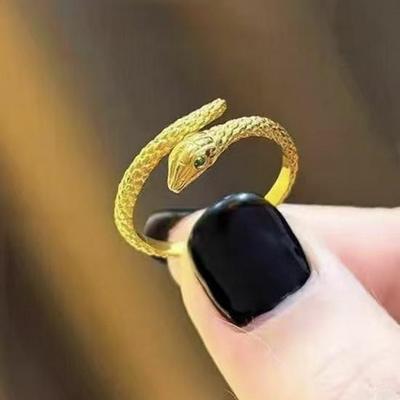 Exquisiter Grünäugiger Geister-Schlangen Verstellbarer Ring für Damen – Modisches, Einzigartiges Design