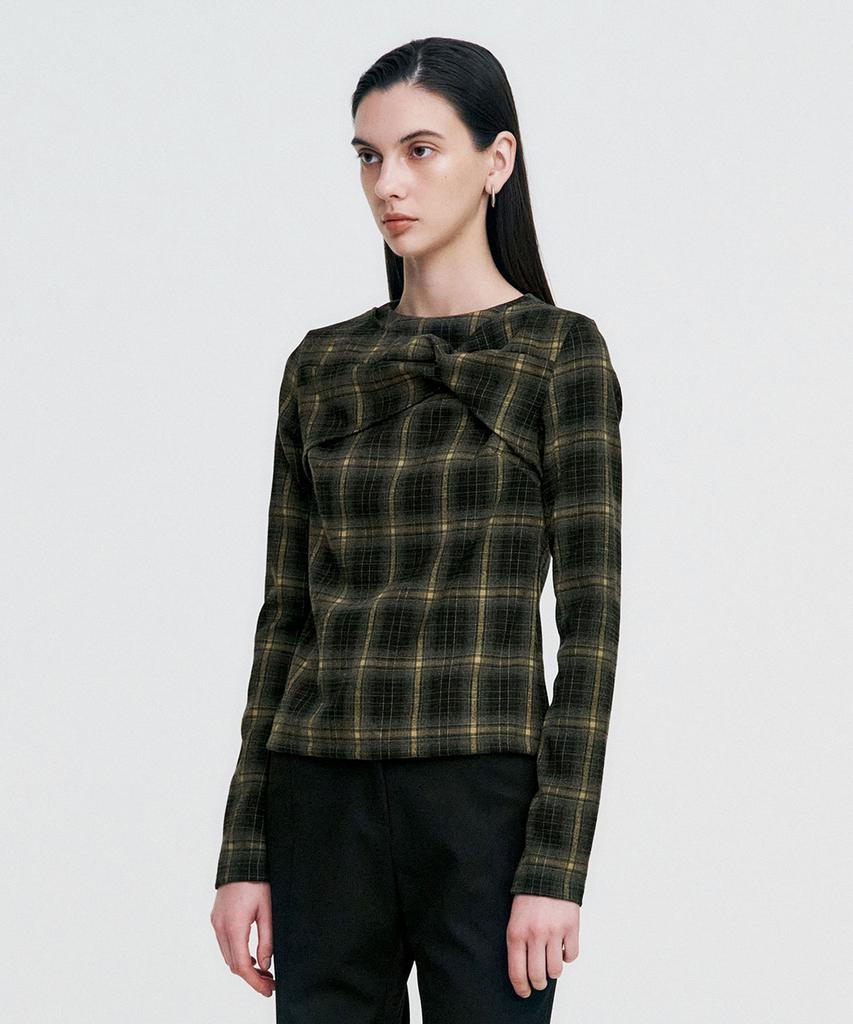 Kimjisu Twisted Check High-Neck Top _ Khaki