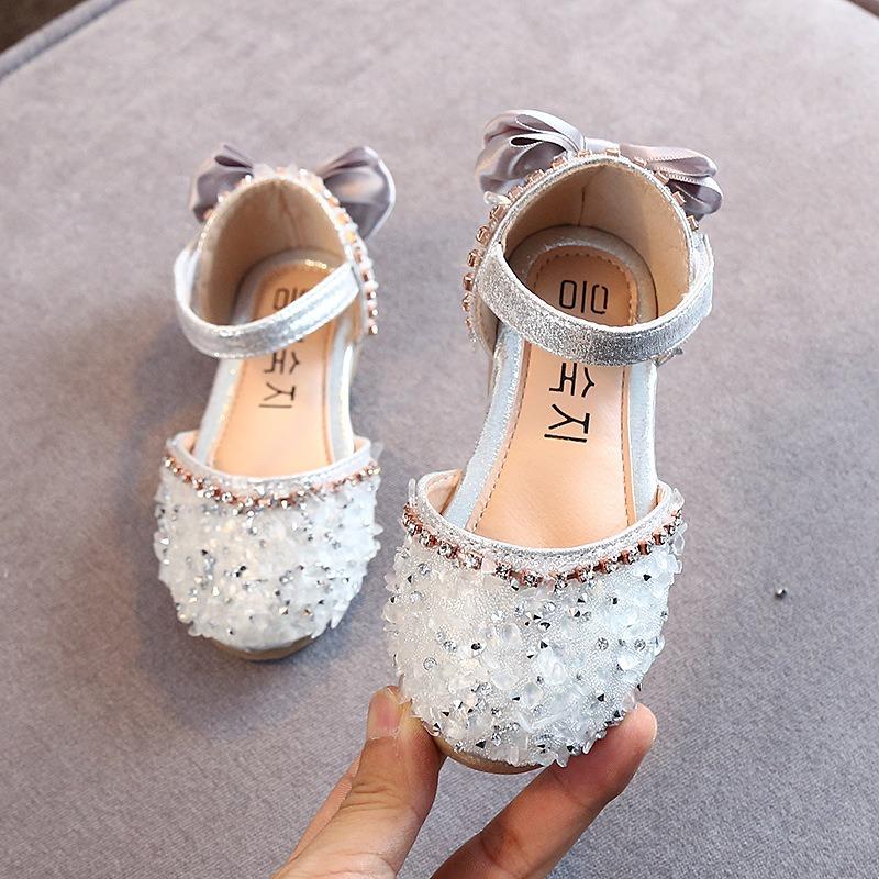 Summer New Arrival Korean Style Rhinestone Soft-Soled Girls’ Sandals Princess Shoes Children’s Shoes Spring Girls’ Leather Shoes Trendy