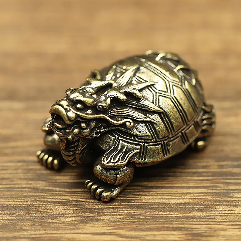 Brass Chinese Dragon Turtle Figurines Small Desk Ornaments Feng Shui Animal Home Office Decor Craft Sculpture