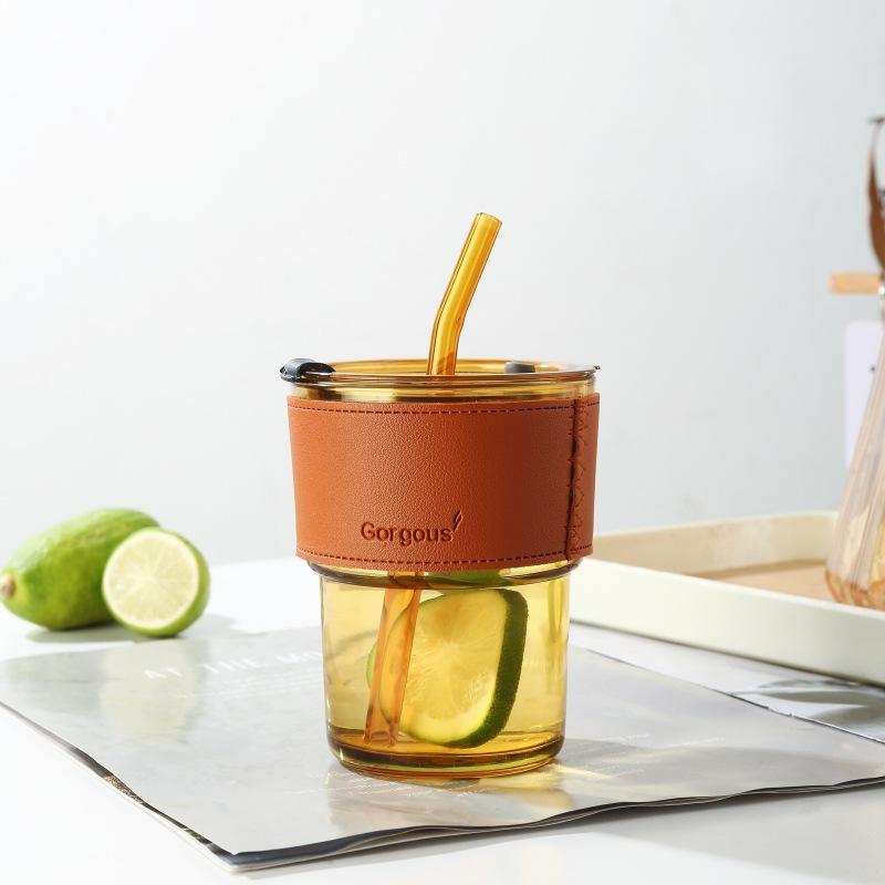 400ml Water Bottle Creative Glass Coffee with Straw Cup with Lid Cup Cover Ins Style Milk Tea Drinkware Couple Coffee Mug