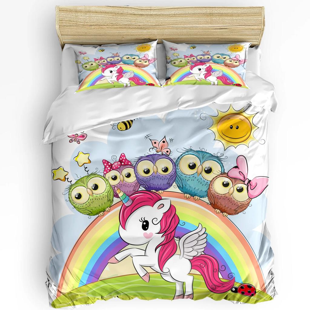Christmas Cartoon Owl Duvet Cover Bed Bedding Set For Double Home Textile Quilt Cover Pillowcases Bedroom Bedding Set (No Sheet)