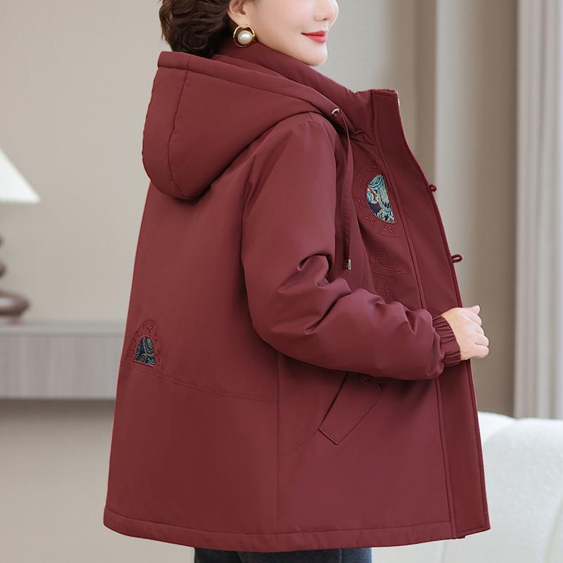 Plus Size XL-6XL Middle Age Women's Short Down Jackets Winter Parkas Hooded Embroidery Elegant Loose Thick Warm Down Coats Woman Outerwears