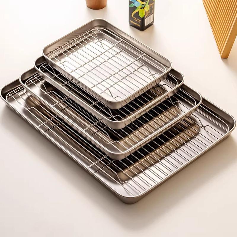 Stainless Steel Baking Pan Tray With Removable Wire Rack Bbq For Even Heat Distribution And Food Presentation Kitchen Gadgets