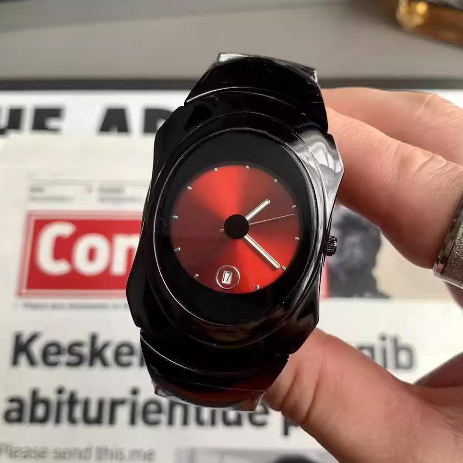 Men's Minimalist Futuristic Watch Irregular Oval Dial Date Quartz Wristwatch Unique Design Casual Business Waterproof Men Watch