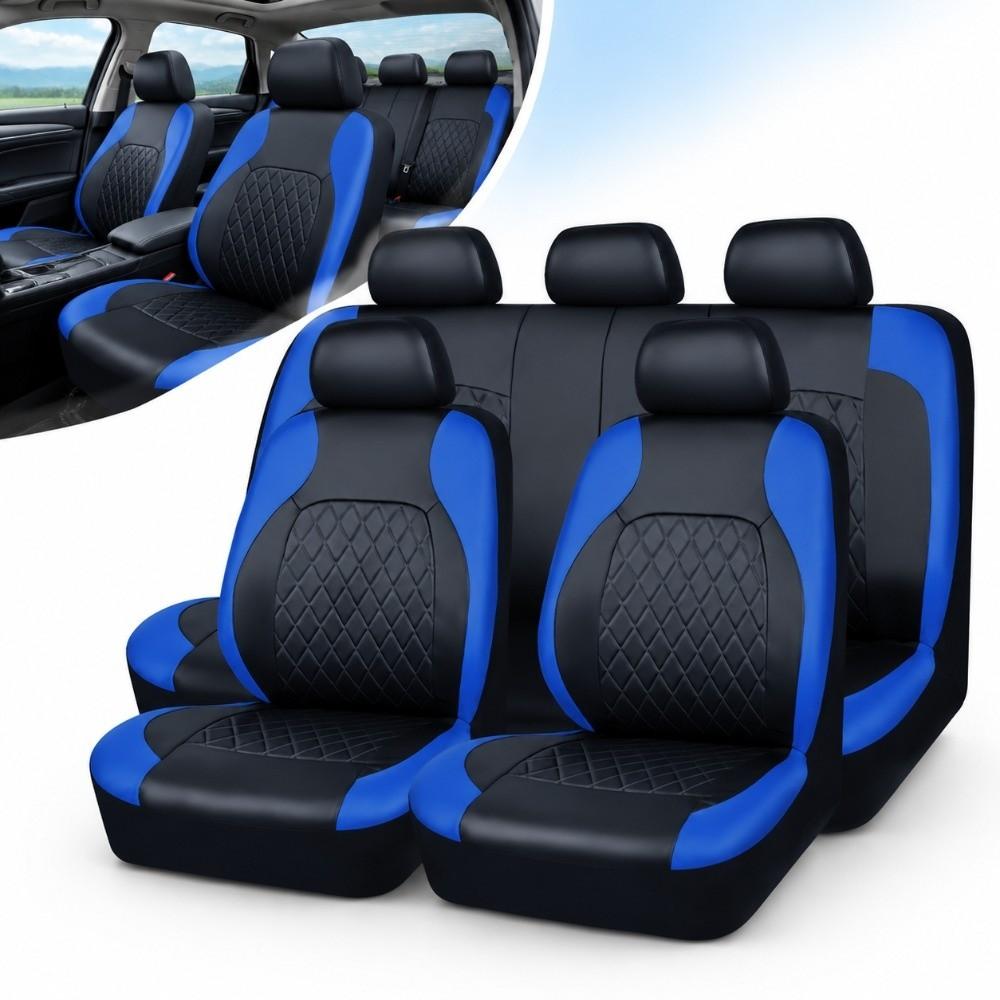 9PCS PU Leather Car Seat Cover Full Set Car Seat Cushion Universal Seat Protector  Easy Fit