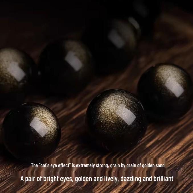 Natürliches Gold & Schwarzer Obsidian Tierkreis Buddha Armband mit Sechs-Silben-Mantra Gebetsmühle für Männer & Frauen