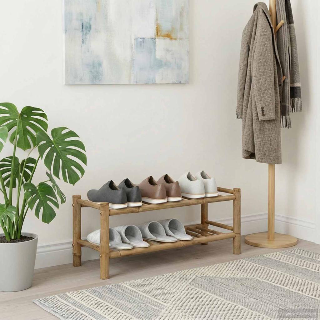Bamboo Shoe Rack with Storage Shelf Natural Color 68 X 28 X 30 Cm