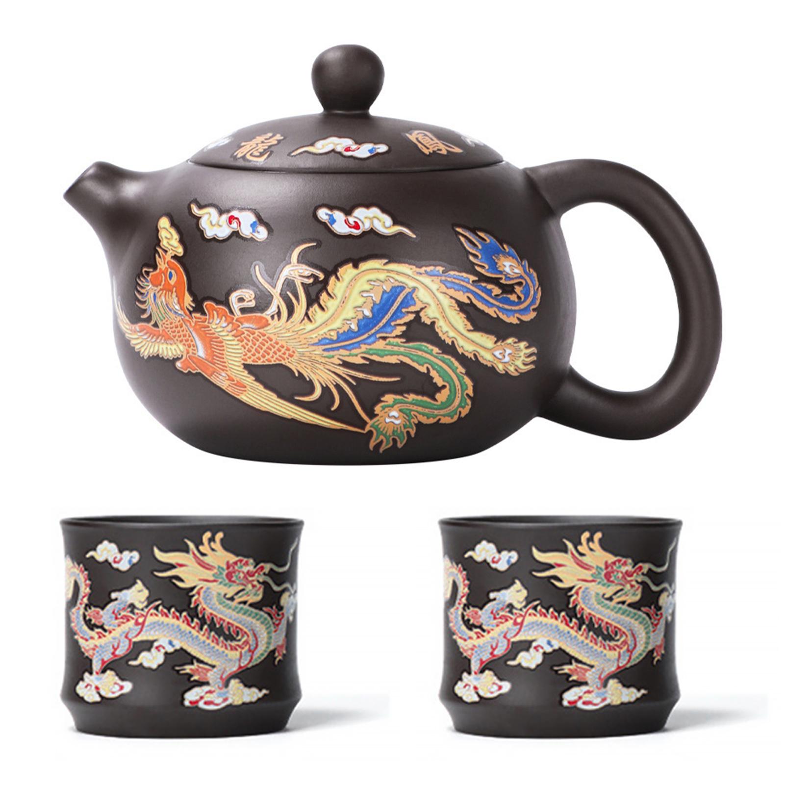 

Hot Tea Pot Hand-made Dragons Phoenixs Color-changing Purple Clay Teapot Easy Cleaning Gongfu Teapot Gift Idea for Tea Lover Tea Drink Cup Set