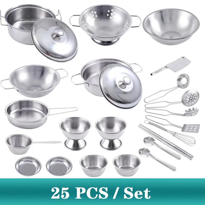 

25Pcs Simulation mini kitchen items Play House Toys Cooking Utensils Pots Pans Food Toy Birthday Gifts for Boys and Girls