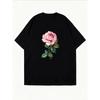 White T Shirt With Pink Rose Floral Print For Casual Wear