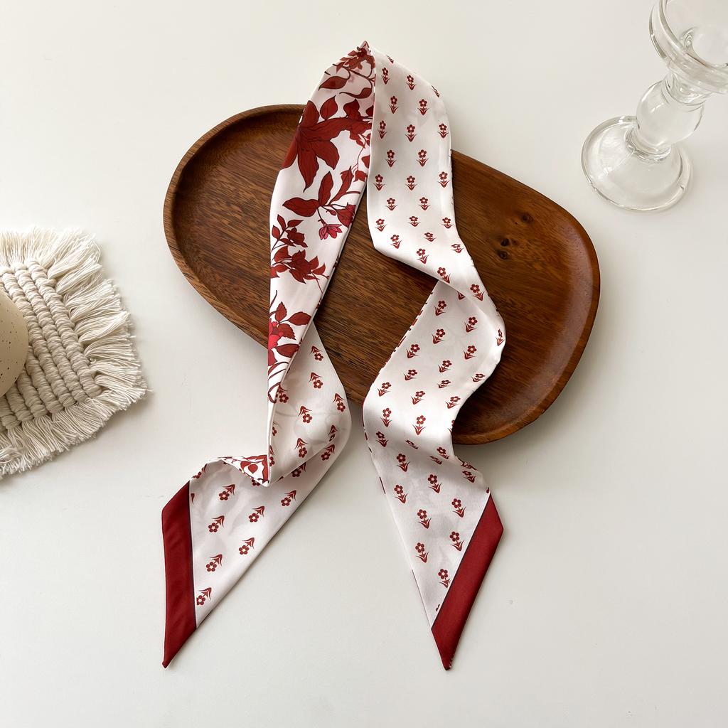 Europe Fashion New National Style Small Nroken Flower Women's Decorative Twill Binding Bag Handle Silk Scarf Ribbon Scarf