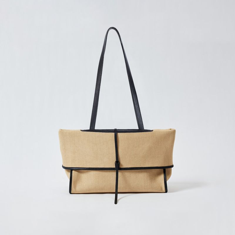 

Light Folding Tote Bag Women 2025 New Large Capacity Commuter Shoulder Bag Casual Lightweight Handbag Canvas Underarm Bag Beige