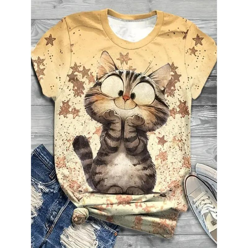 Summer Women T-shirt Cute Cat Pattern 3d Print T Shirt Fashion Casual Short Sleeve T Shirt Female Tops Tee Animal Clothes Girl