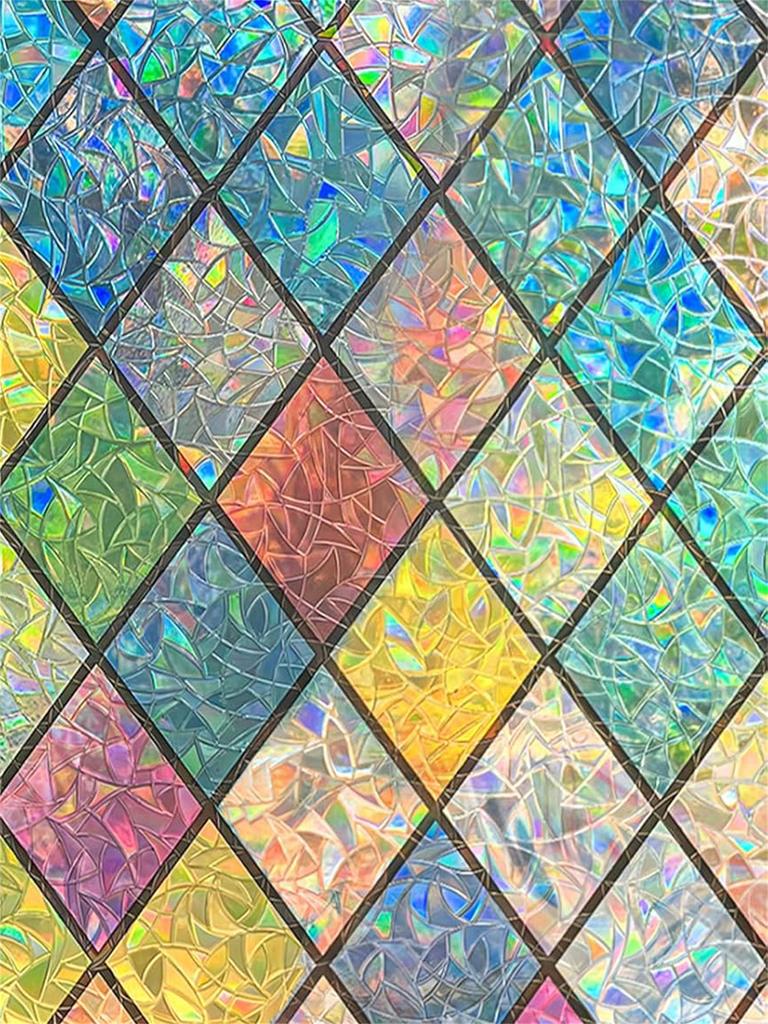 Window Privacy Film Stain Glass Window Film Rainbow Window Film Window Clings Non-Adhesive Reusable Decorative for Room