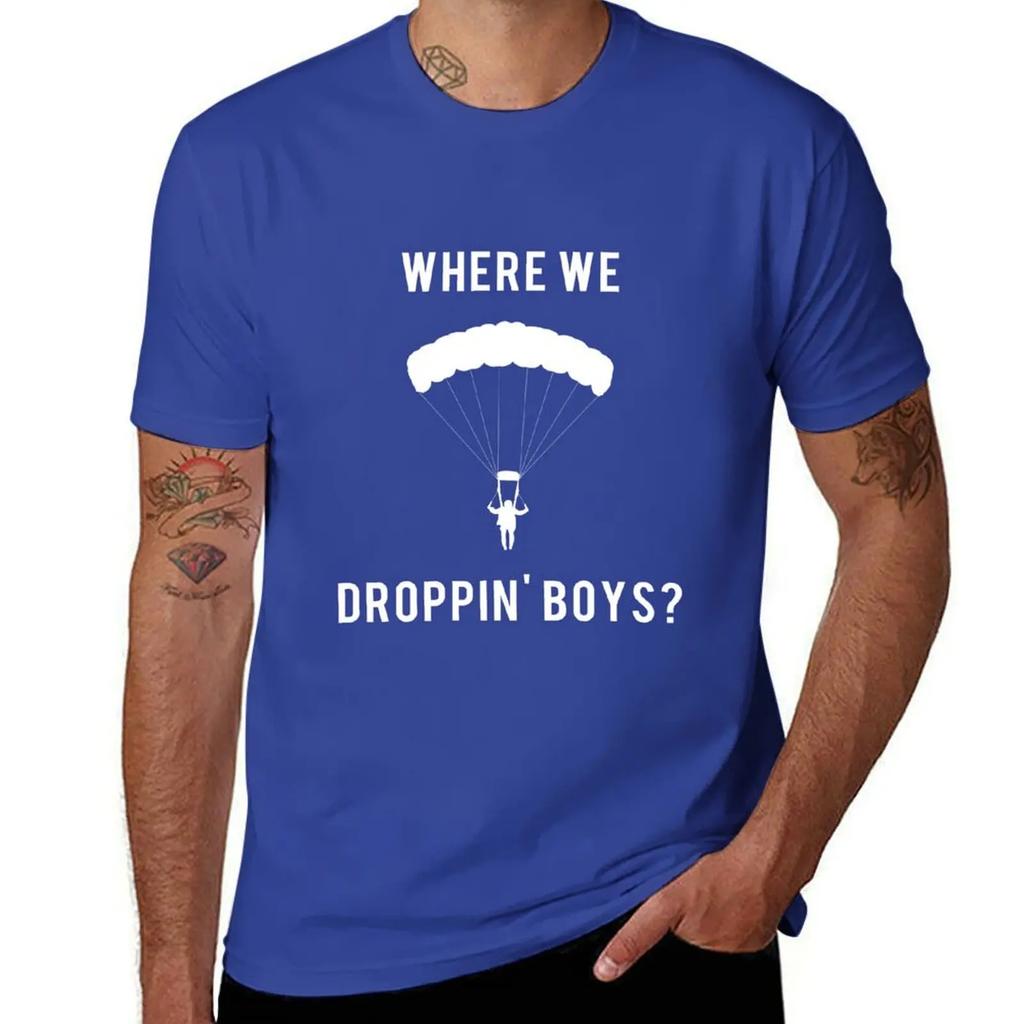 WHERE WE DROPPIN' BOYS WARZONE T-Shirt blue archive heavyweights graphic tee shirt summer tops mens funny t shirts