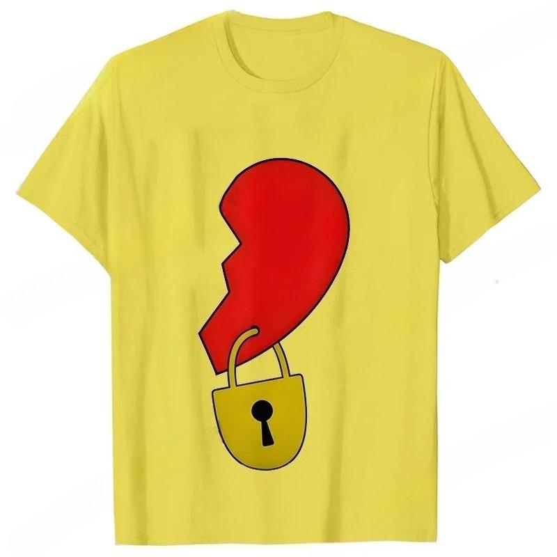 Men Women's T-shirt Partnerlook Heart Lock Key Love Funny Fashion Couple Short Sleeved T-shirt Love Couples Outfits Lover Shirt