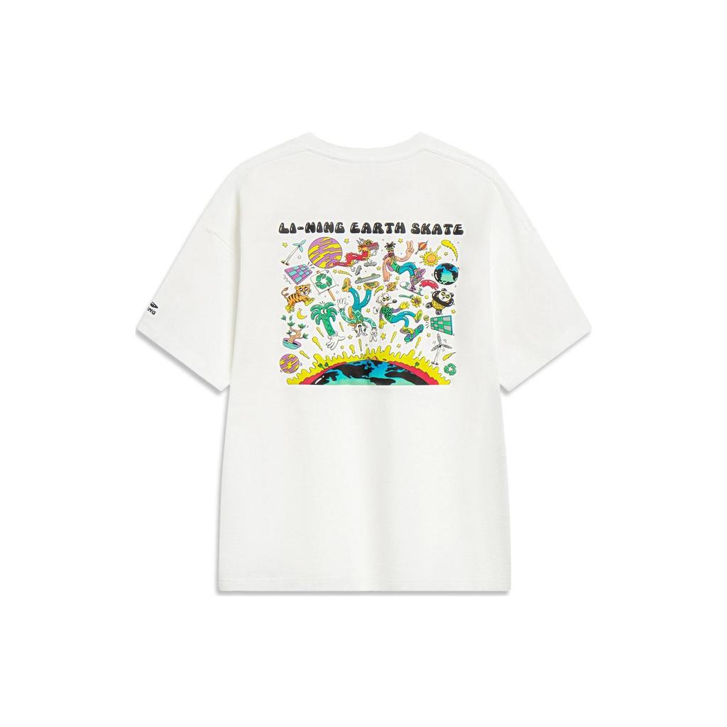 Li-Ning X Steven Harrington Cartoon Print Round Neck Short Sleeve T-Shirt Unisex Tops White AHST077-2