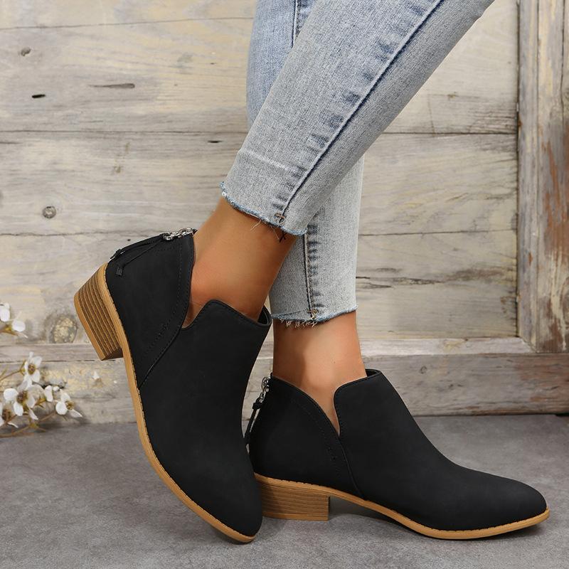 European and American  Large Size Suede Thin Leather Boots Women's Chelsea Boots Thick Heel Martin Boots British Short Boots and Bare Boots