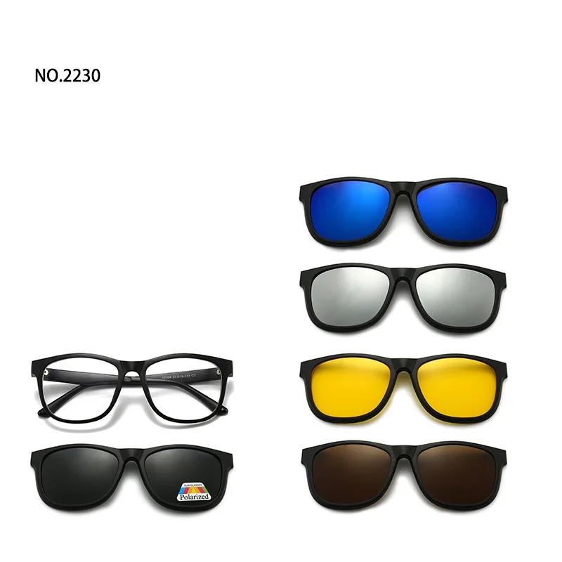 6 In 1 Magnetic Clip Sunglasses prescription Spectacles Men Women Polaroid Night Vision Lenses Glasses
