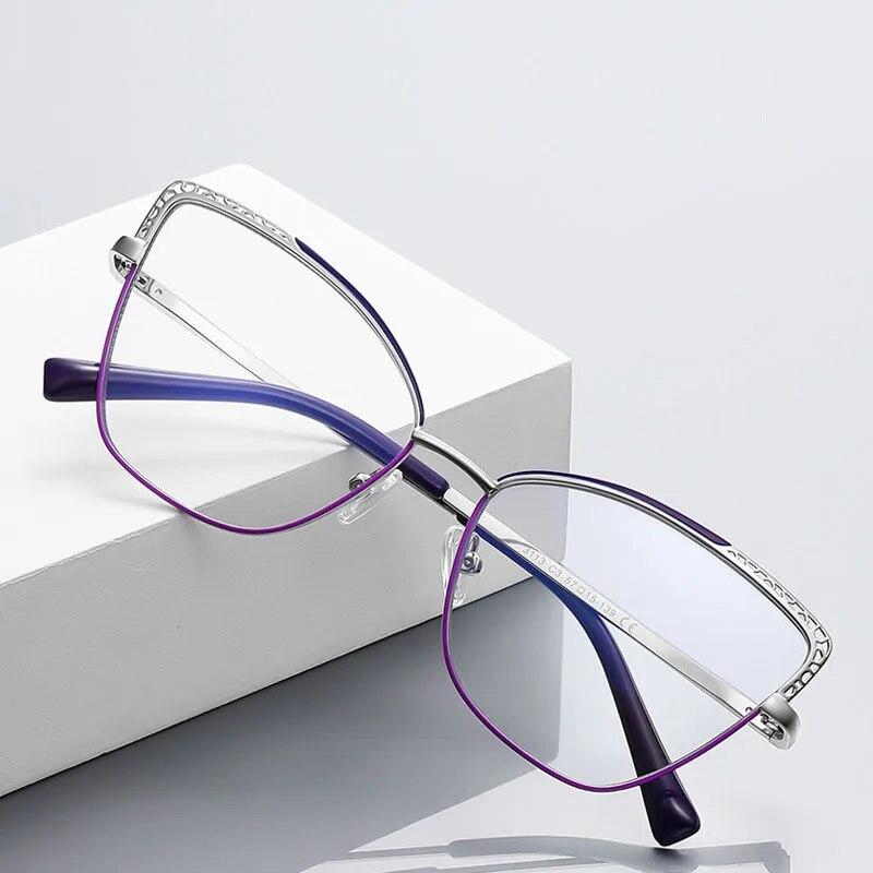 New Personality Sweet Cool Style Ladies Metal Cutout Cat Eye Anti-blue Light Glasses