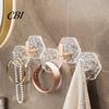 Decorative Wall Hooks Hexagonal Self Adhesive Hooks, Water Ripple Pattern Design, Waterproof No Reusable Drilling Mounted for Towels Keys Kitchen