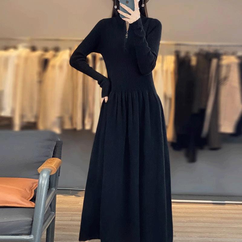 

Осенне-зимняя юбка-свитер, осенняя средней длины, с высококачественной молнией на талии, облегающая, нижнее трикотажное платье выше колена 2XL recommends 133-77.5 kg чёрный