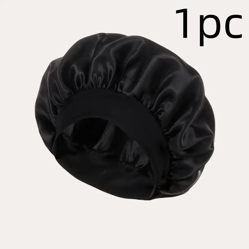 Luxurious Satin Sleep Cap Soft Wide Brim Nightcap Unisex Night Sleeping Bonnet with Wide Elastic Band Bath Hat For All Hair Type