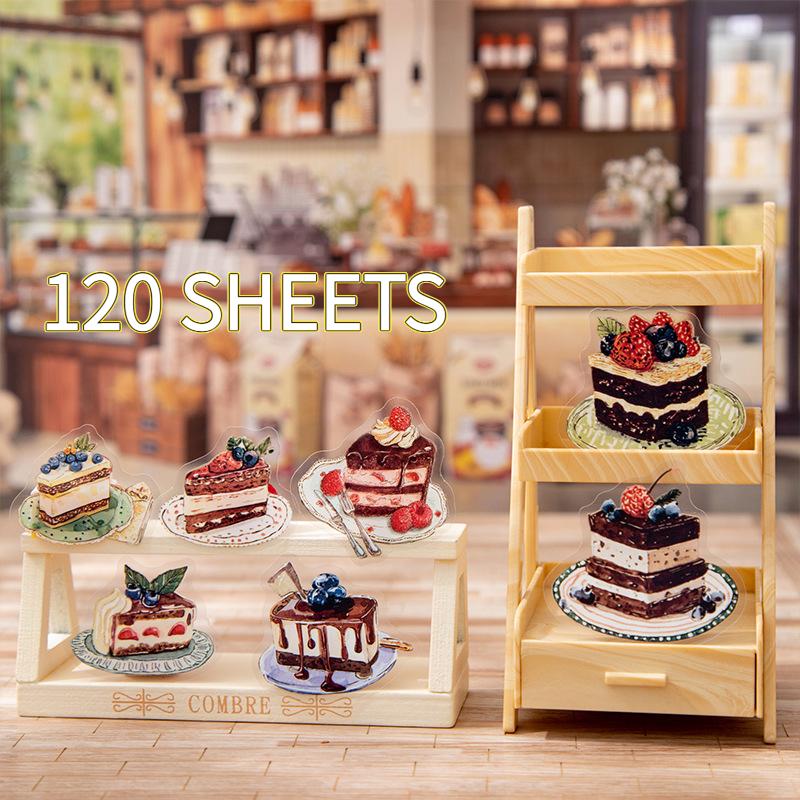 120 sheets/set, vintage stickers, dessert food patterns, waterproof, scrapbooking and journal supplies, self adhesive 120 sheets