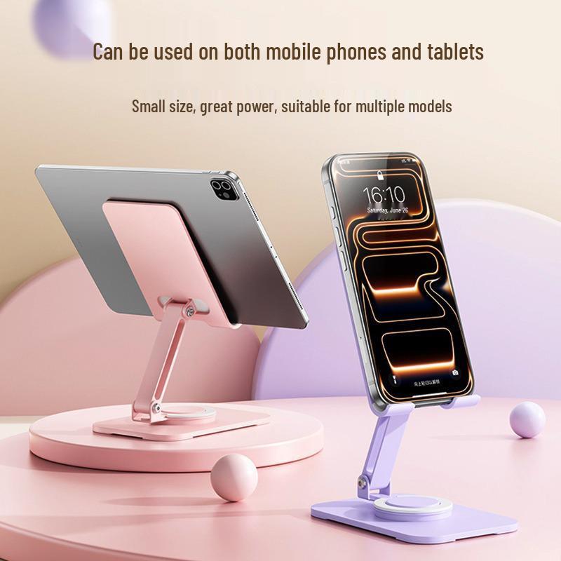 Full Metal Desktop Phone & Tablet Holder: Rotating, Folding, Portable Stand for Live Broadcasting