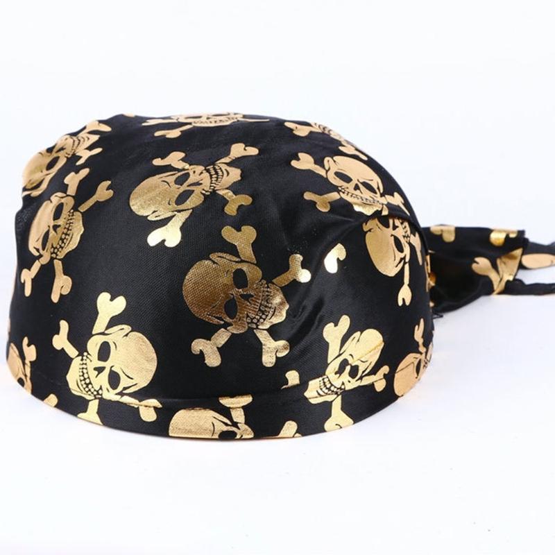 Hot Girls Skull Print Bandana Pirate Kerchief with Lovely Skull Print Turban Halloween Head Wrap Lovely Hair Kerchief